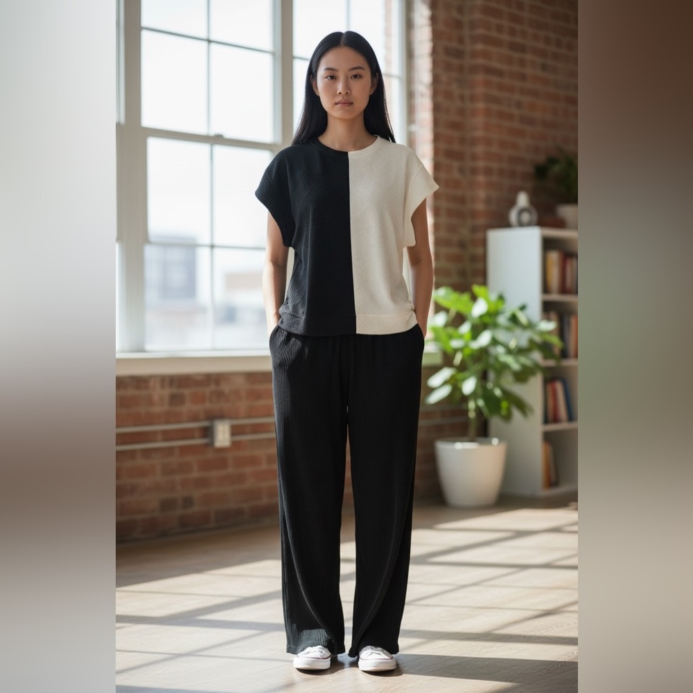 Black and Cream Colored Women's Pants & Top Set